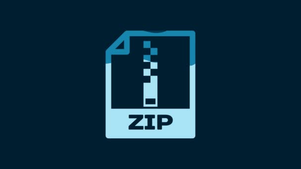ホワイトZipファイル文書 青い背景にあるZipボタンのアイコンをダウンロードします Zipファイルのシンボル 4Kビデオモーショングラフィックアニメーション — ストック動画