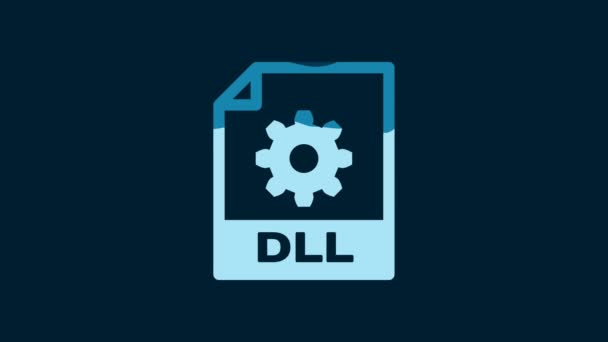 ホワイトDllファイルのドキュメント 青色の背景に隔離されたDllボタンアイコンをダウンロードします Dllファイルのシンボル 4Kビデオモーショングラフィックアニメーション — ストック動画