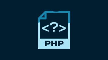 White PHP file document. Download php button icon isolated on blue background. PHP file symbol. 4K Video motion graphic animation.
