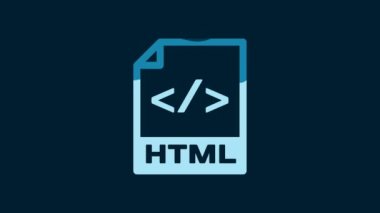 White HTML file document. Download html button icon isolated on blue background. HTML file symbol. Markup language symbol. 4K Video motion graphic animation.
