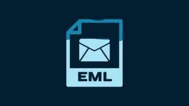 White EML file document. Download eml button icon isolated on blue background. EML file symbol. 4K Video motion graphic animation.