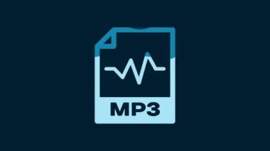 White MP3 file document. Download mp3 button icon isolated on blue background. Mp3 music format sign. MP3 file symbol. 4K Video motion graphic animation.