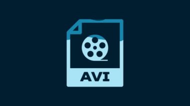 White AVI file document. Download avi button icon isolated on blue background. AVI file symbol. 4K Video motion graphic animation.