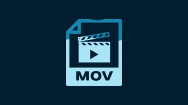 White MOV file document. Download mov button icon isolated on blue background. MOV file symbol. Audio and video collection. 4K Video motion graphic animation.