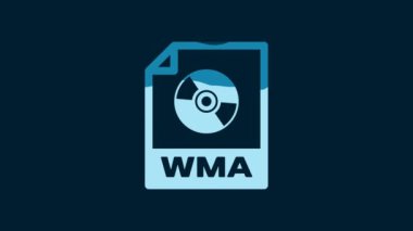 White WMA file document. Download wma button icon isolated on blue background. WMA file symbol. Wma music format sign. 4K Video motion graphic animation.