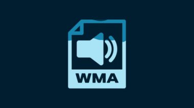 White WMA file document. Download wma button icon isolated on blue background. WMA file symbol. Wma music format sign. 4K Video motion graphic animation.