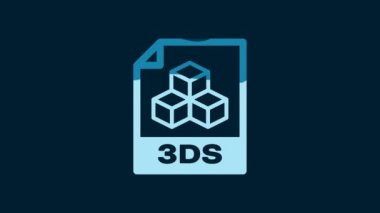 White 3DS file document. Download 3ds button icon isolated on blue background. 3DS file symbol. 4K Video motion graphic animation.