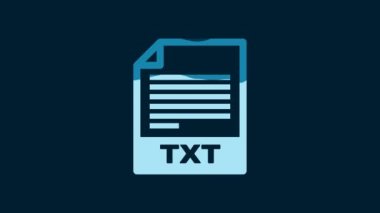 White TXT file document. Download txt button icon isolated on blue background. Text file extension symbol. 4K Video motion graphic animation.