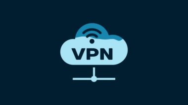 White VPN Network cloud connection icon isolated on blue background. Social technology. Cloud computing concept. 4K Video motion graphic animation.