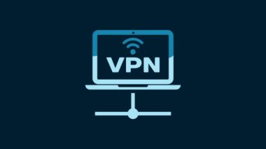White VPN Computer network icon isolated on blue background. Laptop network. Internet connection. 4K Video motion graphic animation.