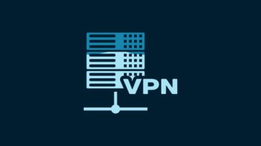 White Server VPN icon isolated on blue background. 4K Video motion graphic animation.