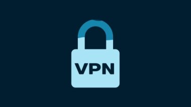 White Lock VPN icon isolated on blue background. 4K Video motion graphic animation.
