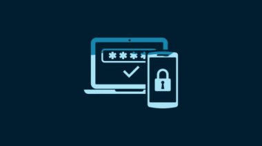 White Multi factor, two steps authentication icon isolated on blue background. 4K Video motion graphic animation.