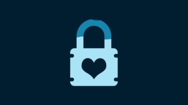 White Padlock with heart icon isolated on blue background. Locked Heart. Love symbol and keyhole sign. 4K Video motion graphic animation.
