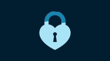 White Castle in the shape of a heart icon isolated on blue background. Locked Heart. Love symbol and keyhole sign. 4K Video motion graphic animation.