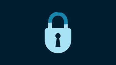 White Lock icon isolated on blue background. Padlock sign. Security, safety, protection, privacy concept. 4K Video motion graphic animation.