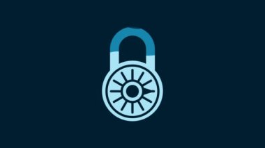 White Safe combination lock wheel icon isolated on blue background. Combination padlock. Security, safety, protection, password, privacy. 4K Video motion graphic animation.