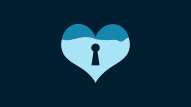 White Heart with keyhole icon isolated on blue background. Locked Heart. Love symbol and keyhole sign. 4K Video motion graphic animation.