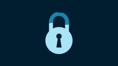 White Lock icon isolated on blue background. Padlock sign. Security, safety, protection, privacy concept. 4K Video motion graphic animation.