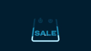 White Shopping bag with an inscription Sale icon isolated on blue background. Handbag sign. Woman bag icon. Female handbag sign. 4K Video motion graphic animation.