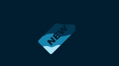 White Price tag with an inscription New icon isolated on blue background. Badge for price. Promo tag discount. 4K Video motion graphic animation.