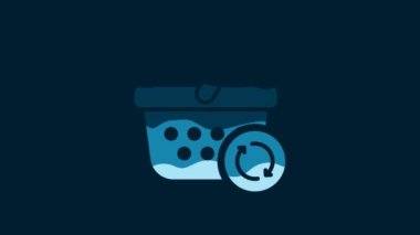White Refresh shopping basket icon isolated on blue background. Online buying concept. Delivery service sign. Update supermarket basket. 4K Video motion graphic animation.