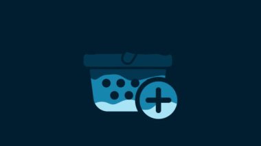 White Add to Shopping basket icon isolated on blue background. Online buying concept. Delivery service sign. Supermarket basket symbol. 4K Video motion graphic animation.