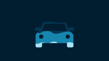 White Eco car concept drive with leaf icon isolated on blue background. Green energy car symbol. 4K Video motion graphic animation.