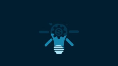 White Light bulb with gear inside and dollar symbol icon isolated on blue background. Fintech innovation concept. 4K Video motion graphic animation.