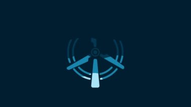 White Rotating wind turbine icon isolated on blue background. Wind generator sign. Windmill for electric power production. 4K Video motion graphic animation.