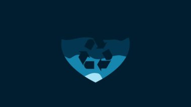 White Eco friendly heart icon isolated on blue background. Heart eco recycle nature bio. Environmental concept. 4K Video motion graphic animation.