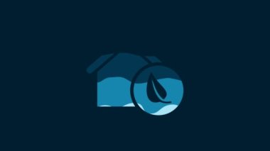 White Eco friendly house icon isolated on blue background. Eco house with leaf. 4K Video motion graphic animation.