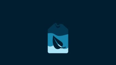 White Tag with leaf symbol icon isolated on blue background. Banner, label, tag, logo, sticker for eco green. 4K Video motion graphic animation.