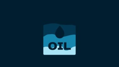 White Plastic canister for motor machine oil icon isolated on blue background. Oil gallon. Oil change service and repair. Engine oil sign. 4K Video motion graphic animation.