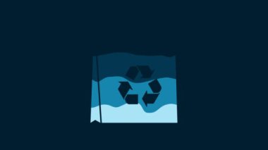 White Paper shopping bag with recycle icon isolated on blue background. Bag with recycling symbol. 4K Video motion graphic animation.