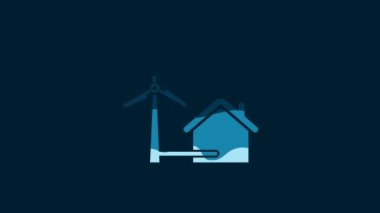 White House with wind turbine for electric energy generation icon isolated on blue background. Eco-friendly house. Environmental Protection. 4K Video motion graphic animation.