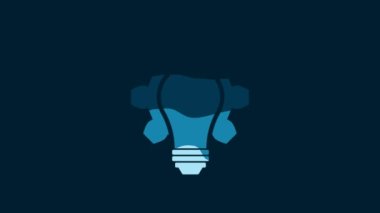White Light bulb and gear icon isolated on blue background. Innovation concept. Business idea. 4K Video motion graphic animation.