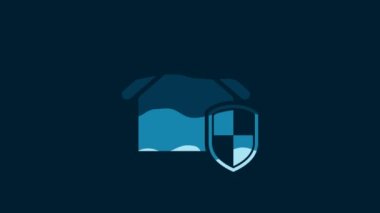 White House under protection icon isolated on blue background. Home and shield. Protection, safety, security, protect, defense concept. 4K Video motion graphic animation.