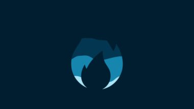 White Fire flame icon isolated on blue background. Heat symbol. 4K Video motion graphic animation.