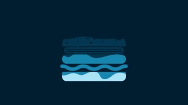 White Burger icon isolated on blue background. Hamburger icon. Cheeseburger sandwich sign. 4K Video motion graphic animation.