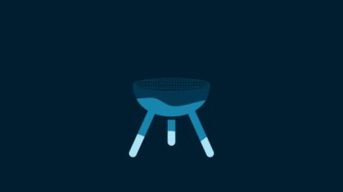 White Barbecue grill icon isolated on blue background. BBQ grill party. 4K Video motion graphic animation.