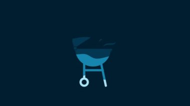 White Barbecue grill icon isolated on blue background. BBQ grill party. 4K Video motion graphic animation.