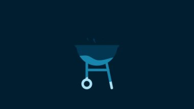 White Barbecue grill icon isolated on blue background. BBQ grill party. 4K Video motion graphic animation.