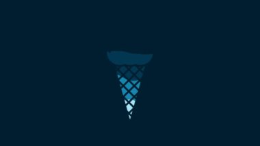 White Ice cream in waffle cone icon isolated on blue background. Sweet symbol. 4K Video motion graphic animation.