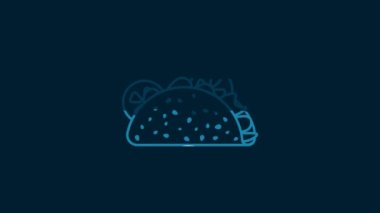 White Taco with tortilla icon isolated on blue background. Traditional mexican fast food. 4K Video motion graphic animation.