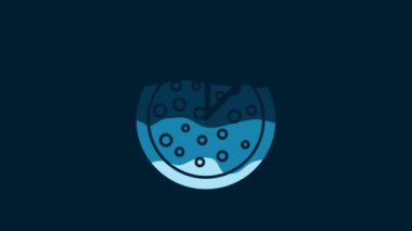 White Pizza icon isolated on blue background. 4K Video motion graphic animation.