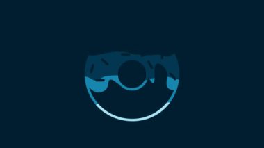 White Donut with sweet glaze icon isolated on blue background. 4K Video motion graphic animation.
