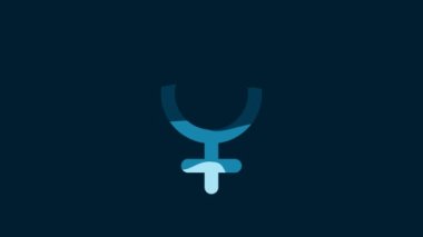 White Female gender symbol icon isolated on blue background. Venus symbol. The symbol for a female organism or woman. 4K Video motion graphic animation.