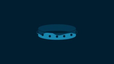White Leather fetish collar with metal spikes on surface icon isolated on blue background. Fetish accessory. Sex toy for men and woman. 4K Video motion graphic animation.