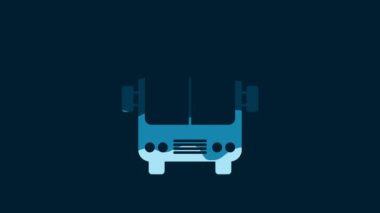 White Bus icon isolated on blue background. Transportation concept. Bus tour transport sign. Tourism or public vehicle symbol. 4K Video motion graphic animation.